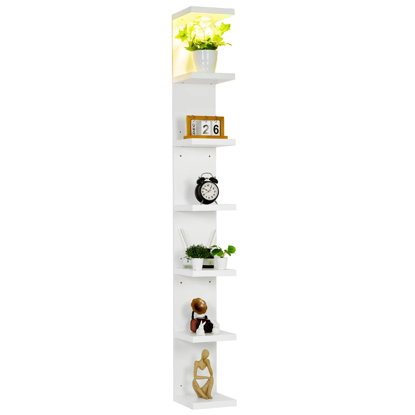 Modern LED Floating Shelves Wall Mounted, 4/5/7 Tier White Display Shelf with Remote Control, Light Up Hanging Wall Bookshelf Storage Organizer for Bedroom, Living Room, Funko Pop Figures Collectibles