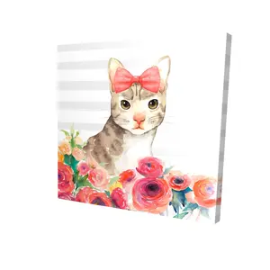 360 Stand 8x8 in. Artistic Small Cat Flower Leaf Print Photo - Nature-Inspired Modern Home Decor Decoration Items, Ideal Room Gift for Pet Lovers, Wall