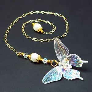 Butterfly & Pearl Bookmark with Gold Chain with Iridescent Charm
