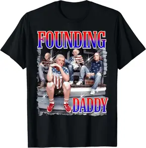 100% Cotton Mens 4th of July Shirt Founding Daddy George Washington 1776 T-Shirt
