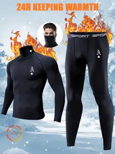 Men's Ultra High Neck Thermal Underwear Set – Soft Breathable Warm Top & Pants with Stylish Print, Ideal for Winter Skiing, Outdoor Sports, Athletics, Base Layer & Daily Wear