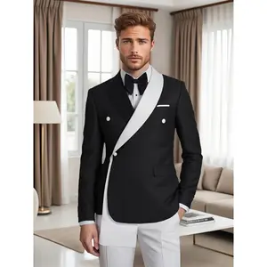 Stylish Spliced Design Color-Block Men's Suit Jacket - Perfect for Weddings, Banquets, and Party Hosting Menswear Polyester Menswear Polyester Sleeve Hem Rayon Formal Fabric Long Sleeve Wetsuit Beige