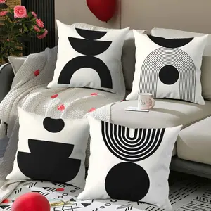 4pcs Modern Geometric Cushion Covers - Black & White Abstract Design, Minimalist Decorative Pillowcases