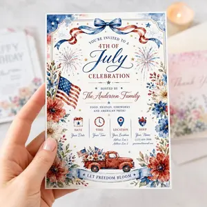 30pcs Personalized America’s 250th Anniversary Invitation Cards - 5.3"x8", 5x7 Option, 4th of July 2026 Party Use, Kraft Brown Office Stationery, Free Standard Shipping, Customizable Message