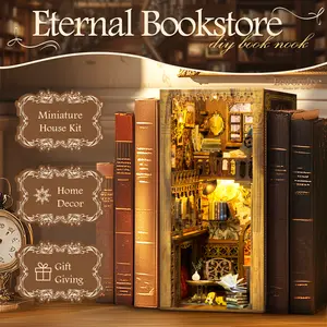 EcoCrafty Eternal Bookstore DIY Book Nook Kit Wood Craft Model Build Creativity Kit with LED Light for Dollhouse Bookshelf Insert Decor Alley