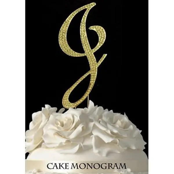 De Yi Enterprise Monogram Cake Toppers - Gold Rhinestone, Letter J, Cake Decor Accessory for Festive & Party Supplies