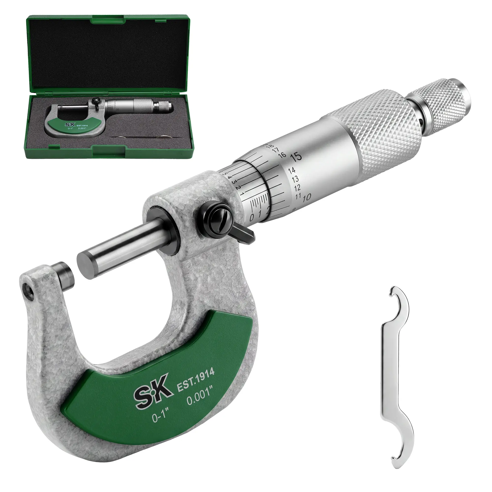 SK 0-1" Outside Micrometer, 0.0001" Resolution, ±0.00015" Accuracy