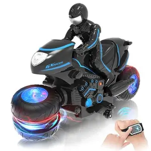 Eulogia RC Motorcycle Toy, Remote Control Motorbike with 2-in-1 Remote, Gesture-Sensing Stunts Car Toy, RGB Wheels Lights - 360° Rotation, High-Speed, Car Toy for Boys Girls