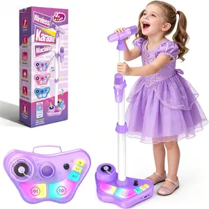Stand Karaoke Machine for Kids, Singing Toys Gifts for 3 4 5 6 7 8 Year Old Girls Boys, Rechargeable Kid Microphone Bluetooth Speaker with 2 Wireless Mic for Girl Age 4-6 Toddler Birthday Party Toy