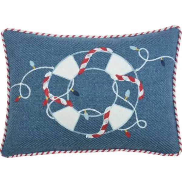 Coastal Nautical Christmas Rectangular Throw Pillow with 360 Stand, 4x13x18 in, Blue-Red-White, Zipper Closure, Fully Stuffed, Standard Coastal Pillow, Zipper Close