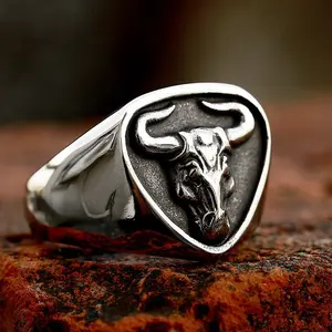 Hip hop retro style multi style men's stainless steel ring skeleton style Gothic ring bull head ring gift ring