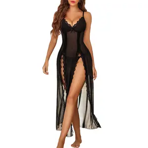 Shinyyep Women Lingerie Lace Babydoll Chemise Sexy Mesh Nightdress V Neck Nightwear Side Split Nightgown Plus Size Lingerie for women