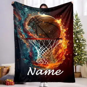 Custom Basketball Blanket, Personalized Home Blanket, Multi-functional Printed Throw Blanket, Custom Name or Text Blanket, Lightweight & Comfortable Festival Blanket