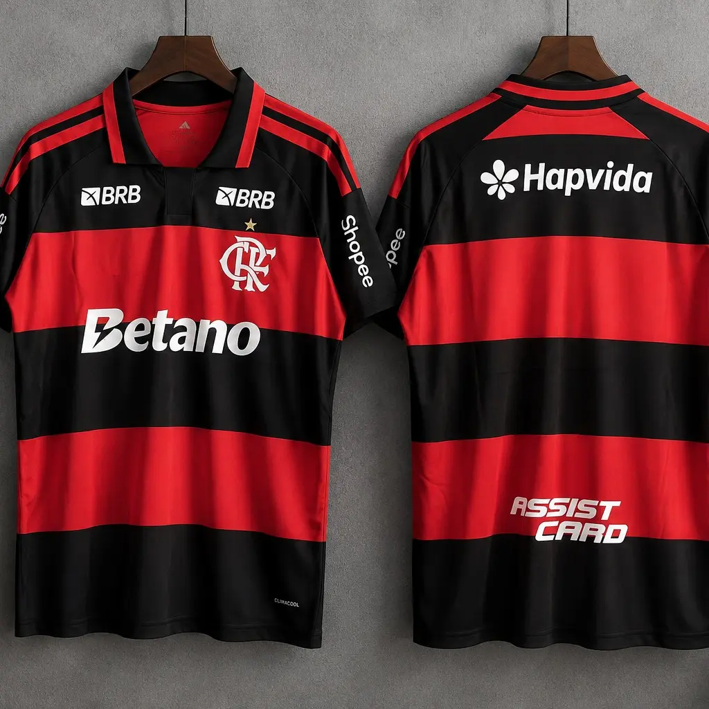 Flamengo Home Soccer Jersey Red Black Striped Football Shirt Fan Version