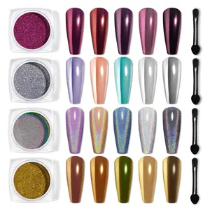 Beetles 4 Colors Chrome Nail Powder Set, 4 Jars of Gold, Silver, Pink & Rainbow Shades with Metallic & Holographic Chrome Effect for DIY Nail Design, Perfect Gift for Women & Girls