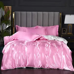 Pink White Silk Duvet Cover,Luxury Soft Like Satin Reversible Quilt Cover,Chic Luxurious Silky Bedspread Cover,Zipper,(No Comforter)