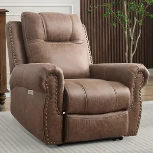 [Summer Sale]EBELLO Electric Power Recliner Chair with USB Port – Oversized Faux Leather Recliner Sofa with Soft Arms, Headrest, and Back Support for Living Room, Bedroom or Home Theater Use