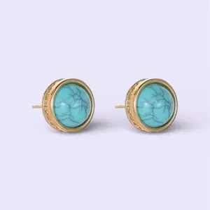 Turquoise Stone Stud Earrings with Zirconia – 18K Gold Plated
