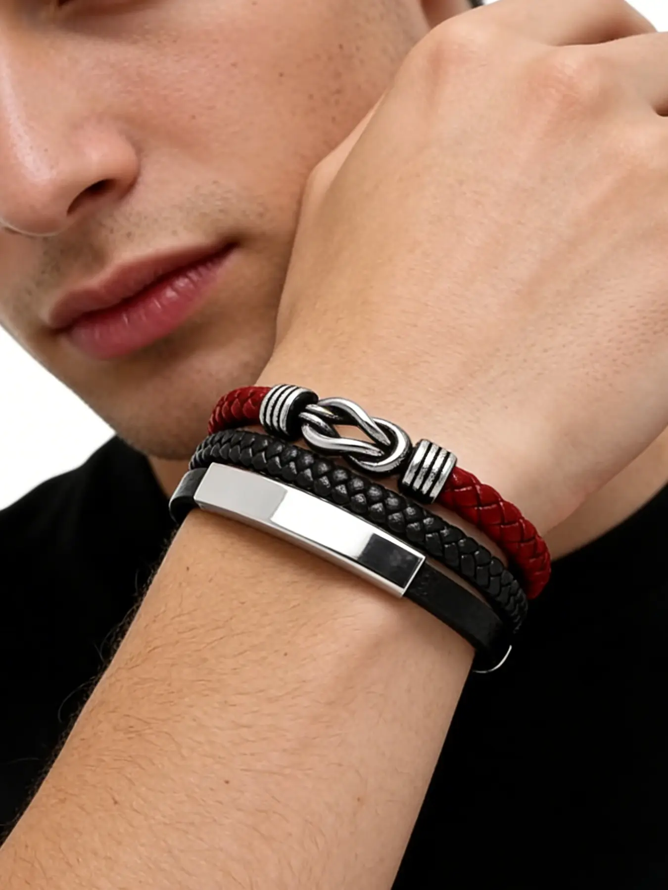 Men's Multi-Layer Leather Bracelet, Elegant Braided Design, Bracelet Style, Comfortable Fit, Ideal Gift for Boyfriend or Husband, Daily Business Wear, Men Jewelry, Braided Bracelets
