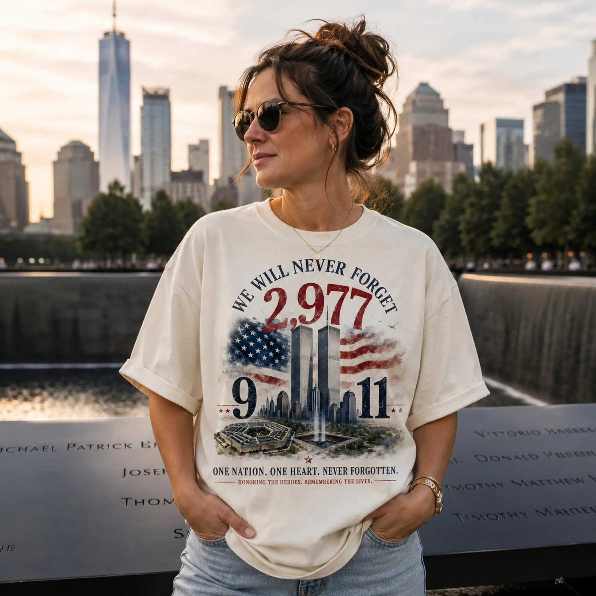 911 Memorial Cotton T-Shirt ,Never Forget 25th Anniversary Patriotic Shirt, We Will Never Forget Tee, September 11 Memorial T-Shirt, Unisex Fit