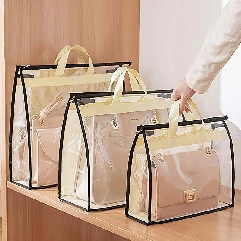 Three-Piece Transparent Handbag Set, Dust-Proof Storage Bags, Hanging Closet Organizer, Portable Dust-Proof Bag for Wardrobe