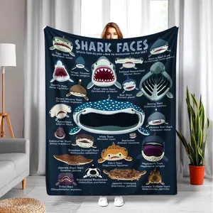 Shark Pattern FlannelBlanket,Soft Blanket Cute a Gift Blanket for Family And Friends, Perfect for Napping,Covering Up, Sofa Use, Camping, And Travel - a Versatile Blanket