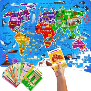 QUOKKA World Exploration 150-Piece Jigsaw Puzzle & 50-Piece Double-Sided Animals Flashcards, Educational Toys for Ages 4-6