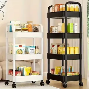3 Tier Storage Cart With Wheels Multi-Purpose Rolling Organizer Cart Easy Assembly Plastic Utility Cart Durable Mobile Storage Shelf For Kitchen Bathroom Office Household Essentials Organizer Rack Must Have Home Organization Black M - Black（M）