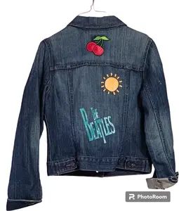 Upcycled artsy denim rock n roll jean jacket designed by JUNKDRAWER TREASURES ready for spring