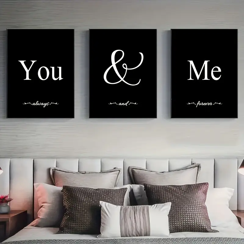 Set of 3 Black And White 'You And Me' Canvas Posters in a Modern Nordic Style for Lovers, Ideal for Wall Decoration And Easy Home Art