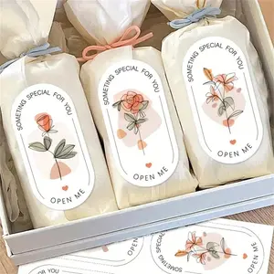 Oval Flower Gift Box Sealing Stickers, Dessert Cake Box Decoration Stickers, Self-Adhesive Labels, Fast Food Takeout Bouquet Packaging Thank You Stickers