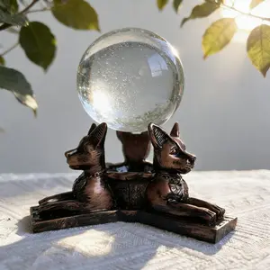 1pc Ancient Egyptian Style Cat Resin Craft Crystal Ball Sculpture Stand Base Holder, Home Decor Ornament, Unique Animal Design
