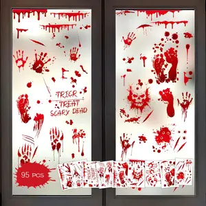 Halloween Decorations 95 PCS Halloween Window Clings, 9 Sheets  Handprint Footprint Halloween Wall Decal Floor Clings, Scary Halloween Decoration Reusable Window Decals,