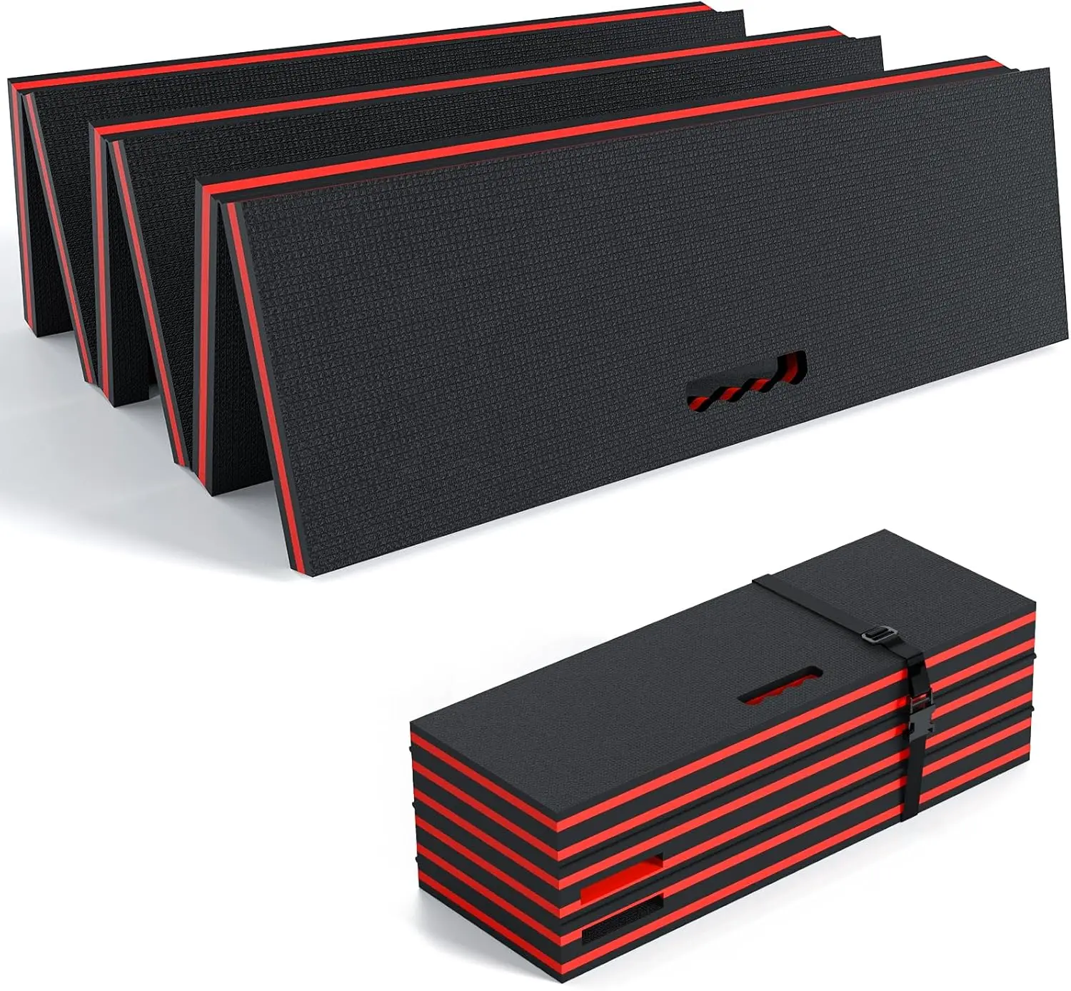 22.8" Wide Mechanic Mat, Foldable EVA Mat with Magnetic Tool Compartments, Waterproof Mechanic Kneeling Pad with Handle for Garage Workshop Repairing Gardening, 46.5"x 22.8" x1.0, Black & Red