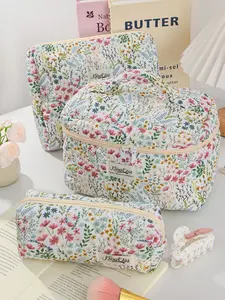 Floral Travel Makeup Bag, Multifunctional Handheld Cosmetic Pouch, Large Capacity Zipper Storage, Portable Toiletry Kit for Women, Toiletries, Travel Essentials Bag, Travel Cosmetic Bags