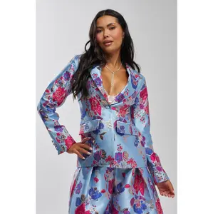 BUY MYSELF FLOWERS BROCADE BLAZER IN BLUE