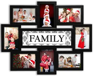 Family Photo Frame 22x17, PVC Picture Frames Collage Wall Decor 9 Opening Wall Hanging For 6x4 Photos 8 Pack, No-Assembly 3D Design Waterproof Memorial Keepsake, Black
