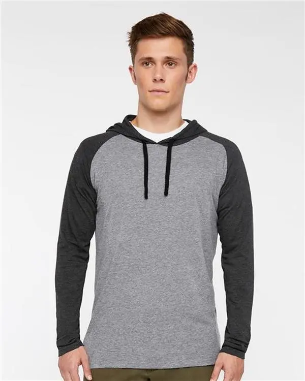 LAT 6917 — Unisex Fine Jersey Hooded Long Sleeve Raglan Tee