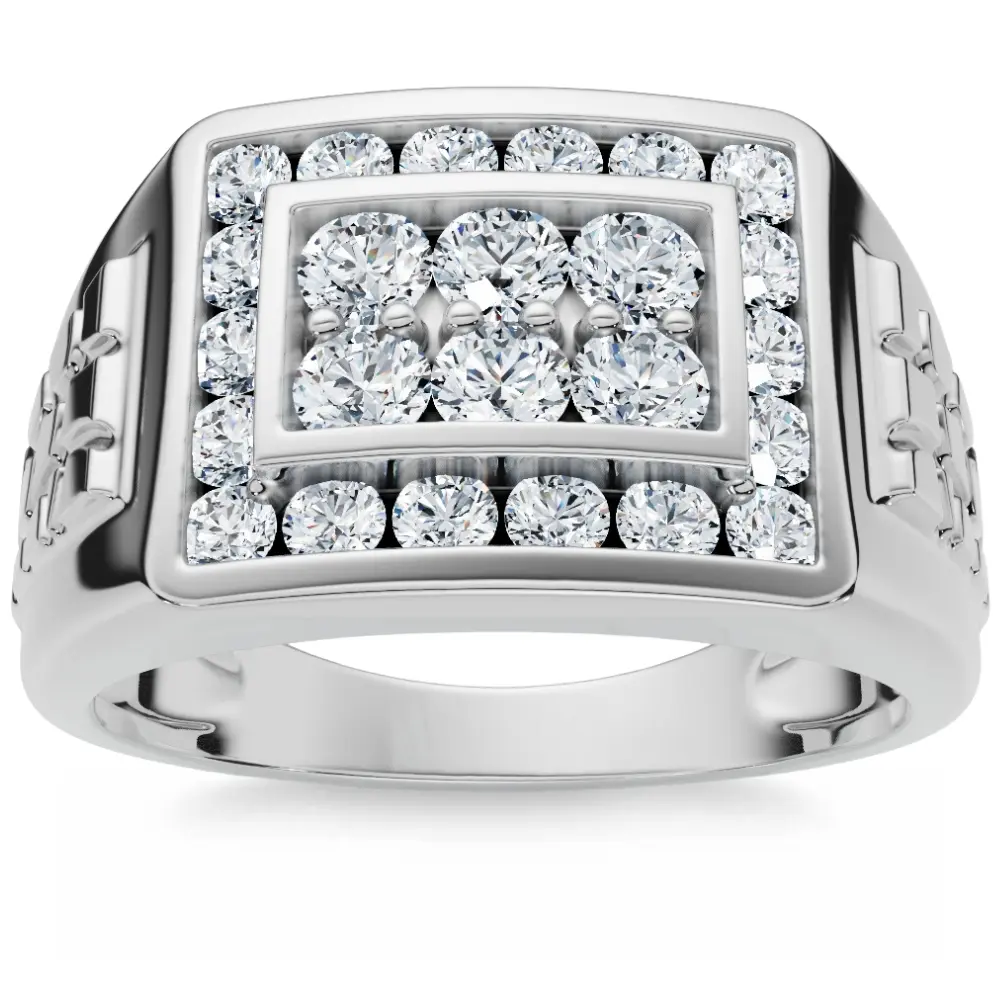1 Ct Men's Diamond Cluster Nugget Detail Ring in 10k White Gold