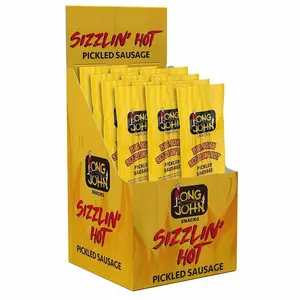 Long John Snacks Sizzlin’ Hot Pickled Sausage - Great Christmas Gift, Stocking Stuffer, White Elephant or Secret Santa Present & Spicy Holiday Charcuterie Snack - Smoked Gourmet Meat Stick - 12 Pack