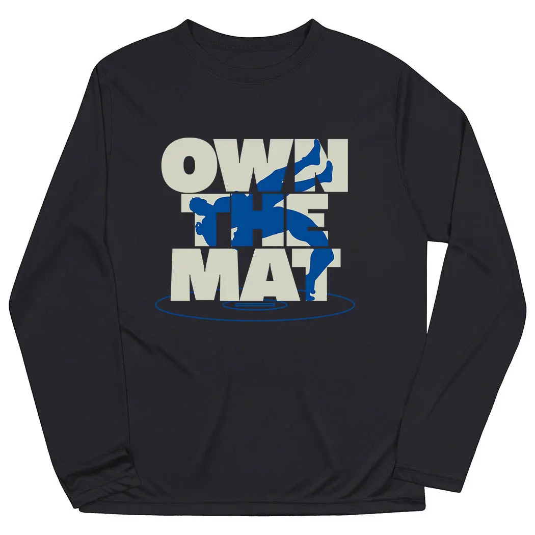 Long-Sleeve Wrestling Performance T-Shirt with 'Own The Mat' Graphic, Moisture-Wicking Fabric with UV Protection for Athletes, Athletic Shirts, Long-Sleeve Sports T-Shirt
