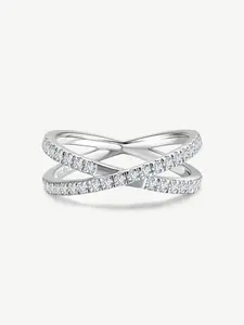 Lab Grown Diamond Ladies Eternity Criss Cross Band Ring in Sterling Silver Promise Engagement Anniversary Wedding Band Ring for Women (0.42 Ct. Tw.)