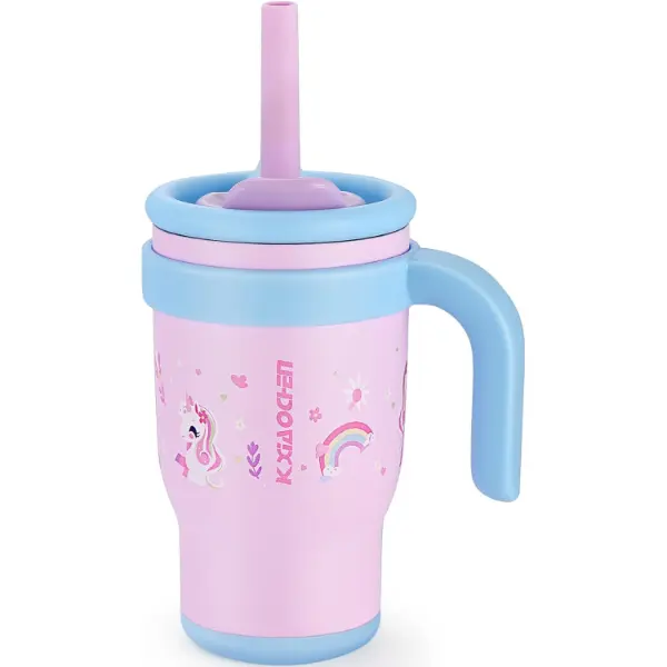 14 oz Kids Tumbler with Handle for Toddlers Insulated Stainless Steel Spill Proof Reusable Tumbler Keeps Drinks Cold 24 Hrs Pink Unicorn Sister's Gift