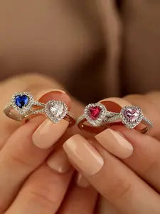 1 PC Elegant Zircon-encrusted Heart-shaped Zircon Ring for Women Fashion Jewelry for Festival Party Daily Clothing Decor Trendy Exquisite Wedding Engagement Promise Ring Ladies Anniversary Party Birthday Valentine's Day Festival Gift for Girlfriend