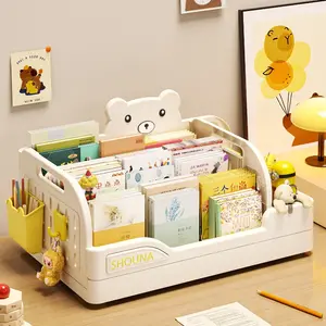 Kids Picture Book Organizer, Cute Bear Design Multi-Compartment Storage Rack with Handle, Sturdy & Portable, Playroom & Bedroom Use, Must-Have for Kids’ Book & Stationery Storage