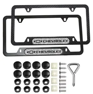 for Chevrolet（Customize your own logo） 2-Pack Premium Carbon Fiber License Plate Frame Durable Rust-Proof Aluminum Alloy Unisex Universal Holder with Screws & Diamond-Emblem Logo