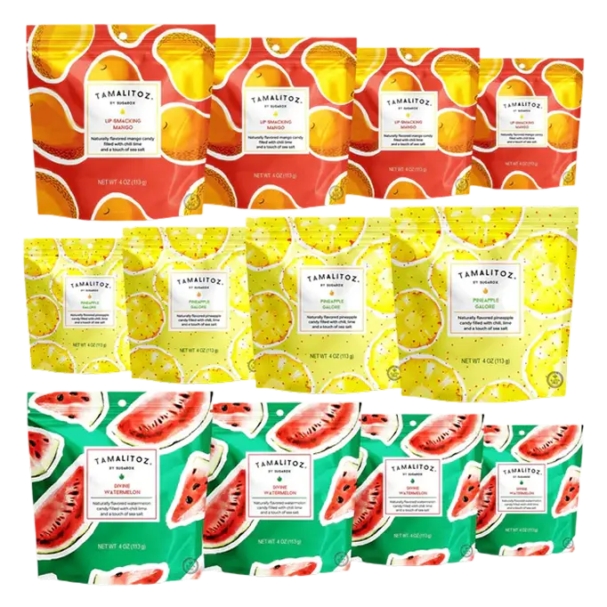 Tamalitoz Sweet Talker - 12 Pack of Divine Watermelon, Lip Smacking Mango, and Pineapple Galore Flavors - Perfect for Candy Lovers