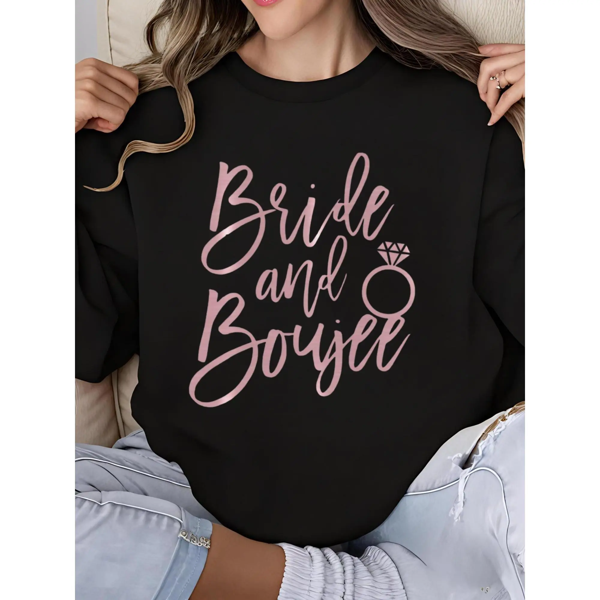 Classy Mood Bride & Boujee Bachelorette Party Sweatshirt Long Sleeve Crew Neck Bridal Team Wedding Sweatshirt Bridesmaid Proposal Gift for Women
