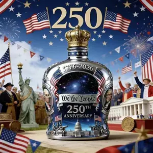 American Independence Day Whiskey Set, 250th Anniversary Bourbon & Scotch Glassware, Patriotic Decanter with Crown Stopper, Gift & Bar Decor