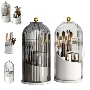 Dustproof Toothbrush Holders with Cover, Rotating Electric Toothbrush and Toothpaste Holder for Bathroom Countertop, 3 Slots Transparent Make up Brushes Organizer for Vanity Toothbrush  Brushes  Storage Bucket